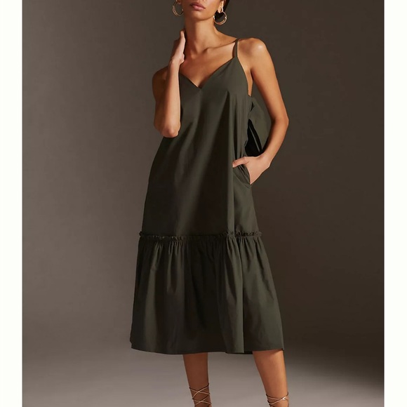 Anthropologie Dark Olive Midi Dress - Picture 1 of 2